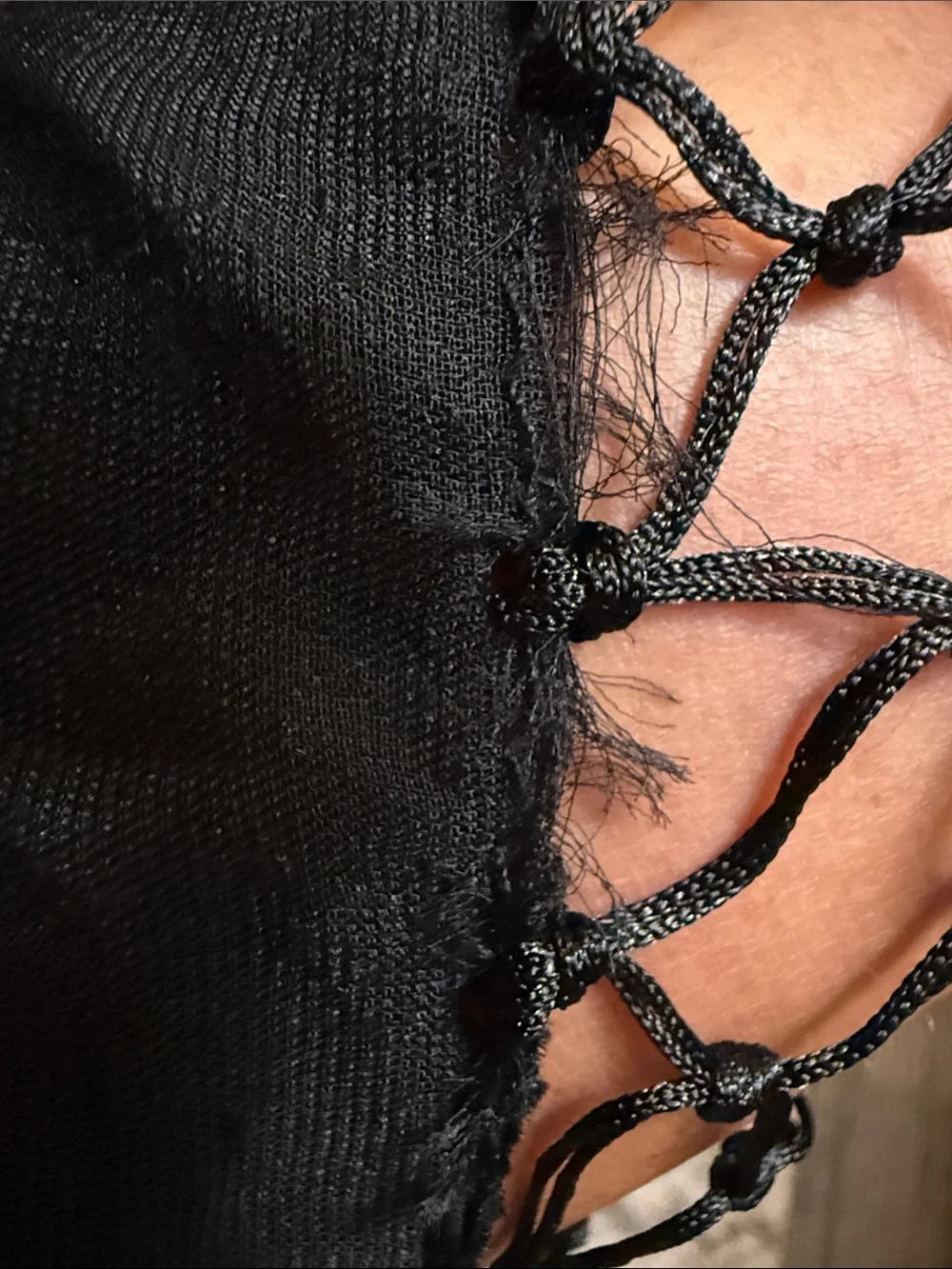 Black Velvet-Trim Embroidered Floral Shawl Scarf